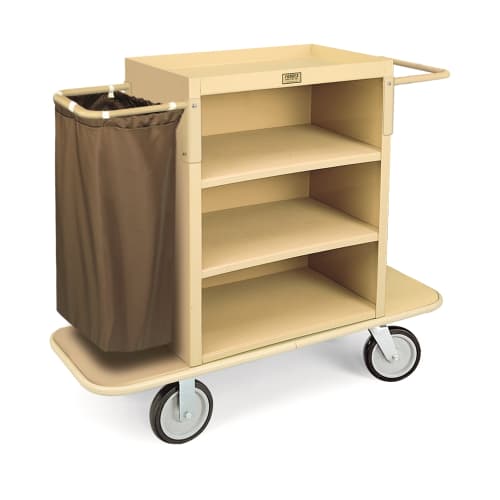 Forbes® Housekeeping Cart, Plastic, 3-Shelves, 56 × 20.5 × 47 in, Beige